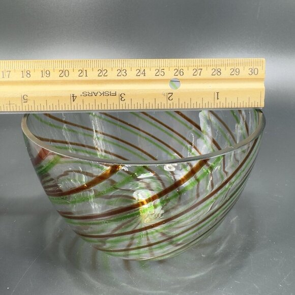 Vintage Molded Glass Dish Bowl With Green Red Swirls Clear Glass Container Bowl - Picture 3 of 9